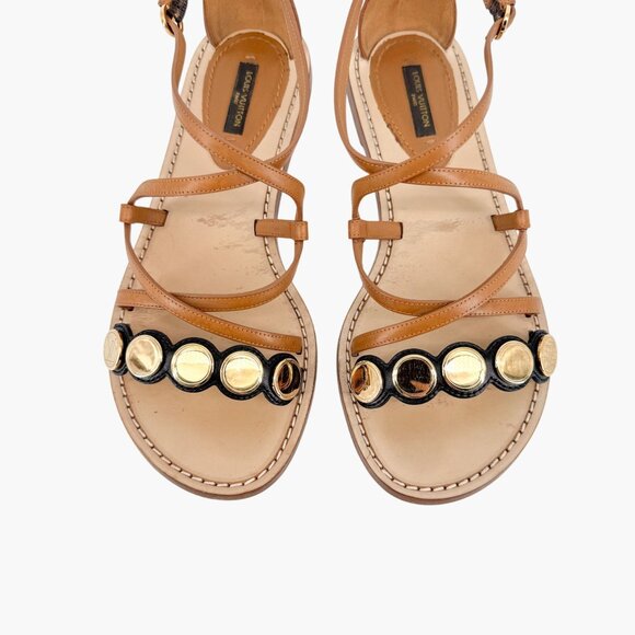 Louis Vuitton South Beach Cross Sandals Size 38.5 US 8.5 Brown Flat LV Leather - Picture 4 of 15